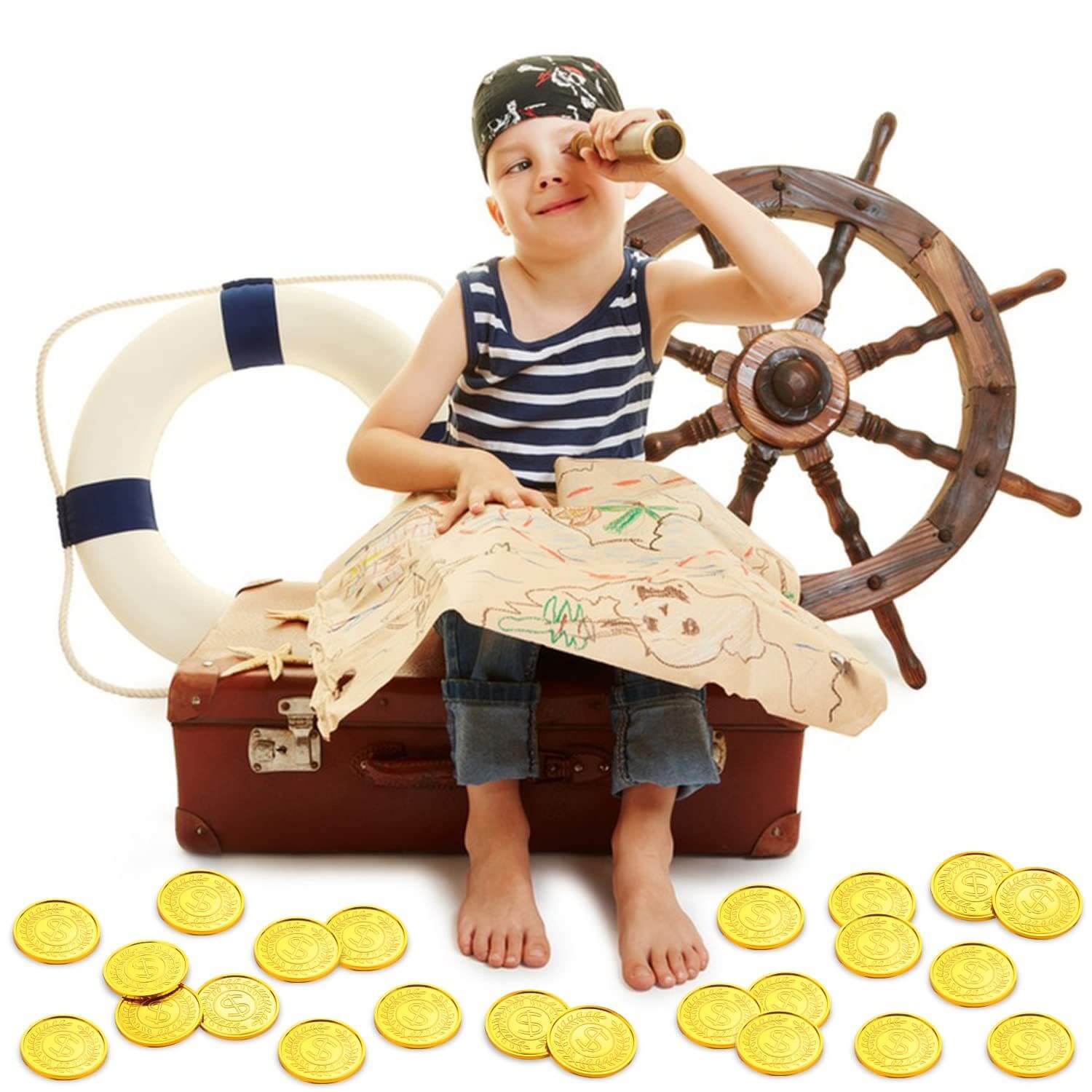 Plastic Pirate Coins Treasure Coins America for Kids Board Games Pirate Party Cosplay Teachers Classroom Reward - Image 2