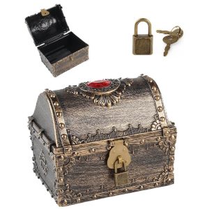 Pirate Treasure Chest Storage Box Red Rhinestone Inlaid Top Decorative Pirate Box