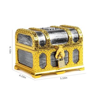 Medium antique silver treasure chest with gold rim
