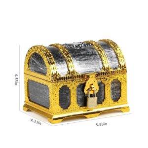 Medium antique silver treasure chest with gold rim