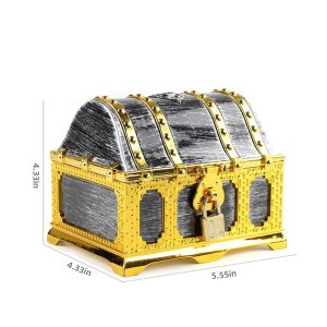 Medium antique silver treasure chest with gold rim