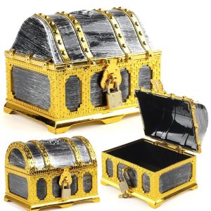 Medium antique silver treasure chest with gold rim